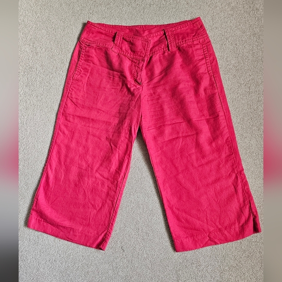 J. Crew Wide Leg Gaucho Cropped Pants, Coral, Linen Blend, Sz 6 - Picture 1 of 9